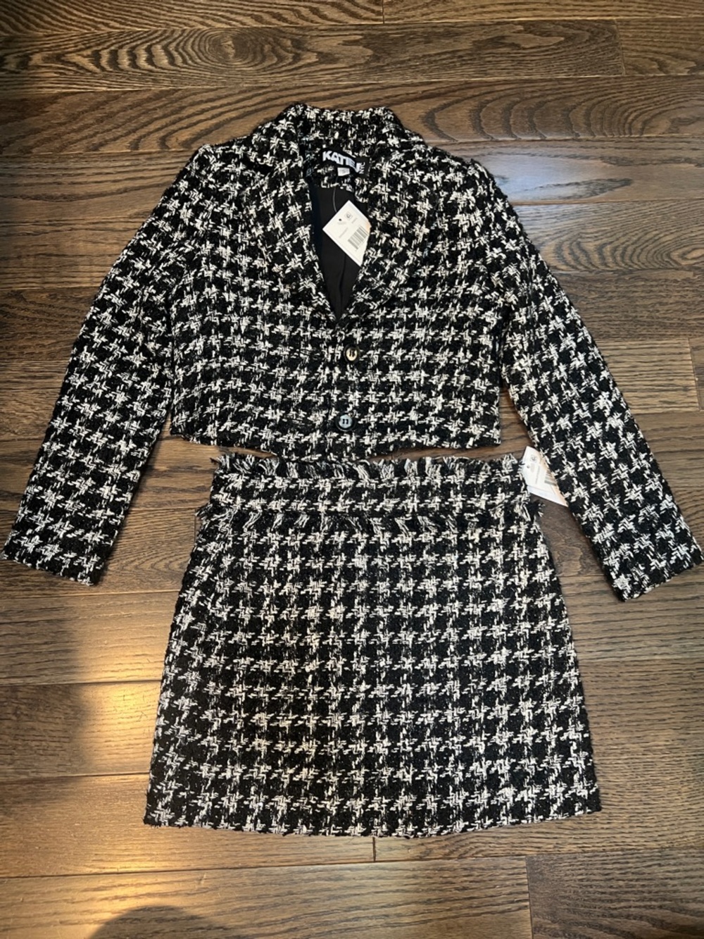 NWT Katie J NYC Black and White Houndstooth Tweed Skirt Set